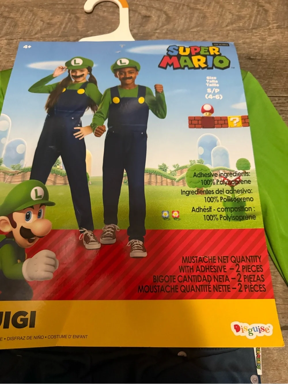 Nintendo Luigi Costume Set Includes jumpsuit, hat & mustache- Small 4-6